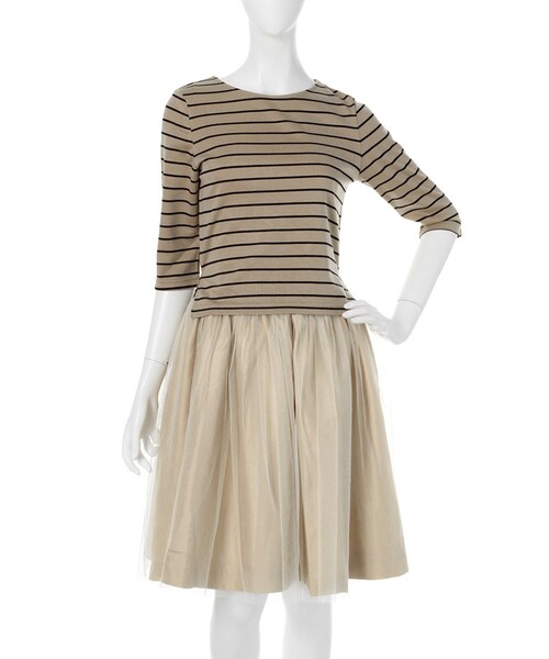 dazzlin（ダズリン）の「【W】カットボーダーコンビワンピース（ワンピース/ドレス・レディース・グレー/ネイビー/ベージュ・S/M）」の2枚目の写真