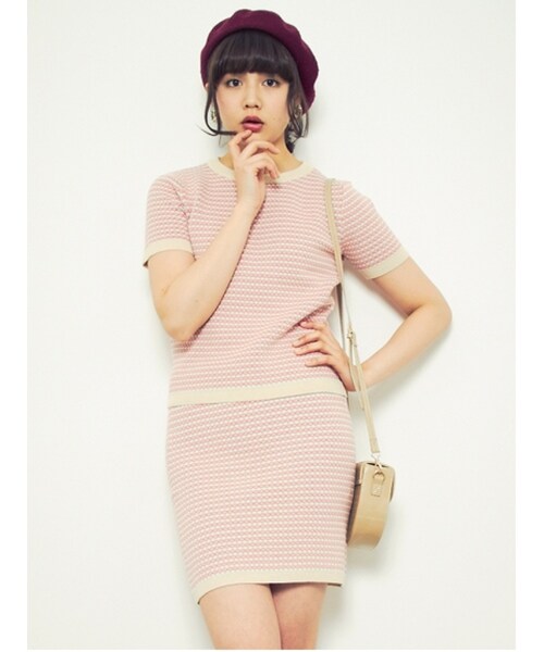 dazzlin（ダズリン）の「【dazzlin】ミックスジャガード半袖TOPS（トップス・レディース・ピンク/グリーン/ネイビー・S/M）」の4枚目の写真