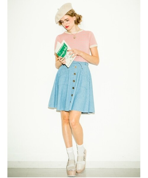 dazzlin（ダズリン）の「【dazzlin】ミックスジャガード半袖TOPS（トップス・レディース・ピンク/グリーン/ネイビー・S/M）」の5枚目の写真