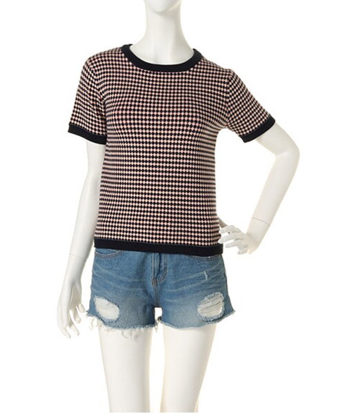 dazzlin（ダズリン）の「【dazzlin】ミックスジャガード半袖TOPS（トップス・レディース・ピンク/グリーン/ネイビー・S/M）」の2枚目の写真