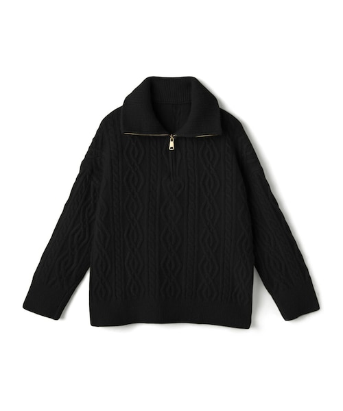 GRL(グレイル)の「ケーブル編みジップネックニットトップス(ニット/セーター・レディース・ブラック/イエロー・F)」の1枚目の写真
