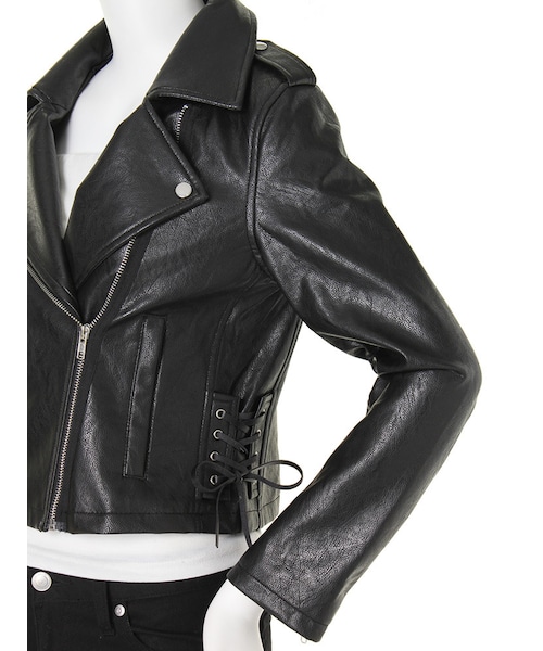EVRIS（エヴリス）の「フェイクレザーライダースJK（ジャケット/アウター・レディース・ブラック・S/M）」の7枚目の写真