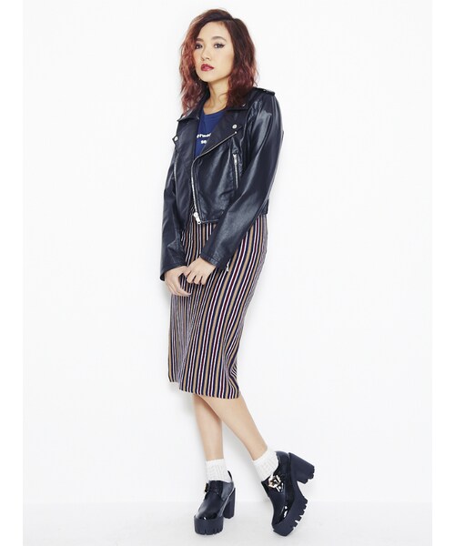 EVRIS（エヴリス）の「フェイクレザーライダースJK（ジャケット/アウター・レディース・ブラック・S/M）」の2枚目の写真