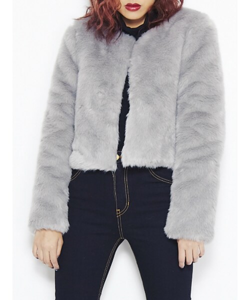 EVRIS（エヴリス）の「フェイクファーショートコート（ジャケット/アウター・レディース・グレー/ブラック・F）」の2枚目の写真