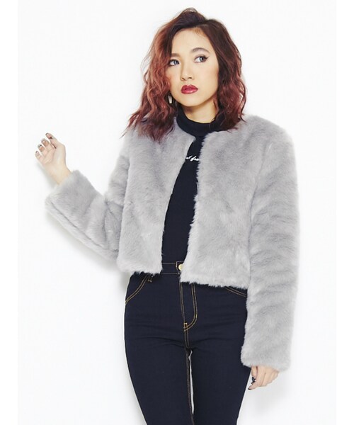 EVRIS（エヴリス）の「フェイクファーショートコート（ジャケット/アウター・レディース・グレー/ブラック・F）」の3枚目の写真