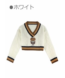 Study Bearショート丈Vネックセーター