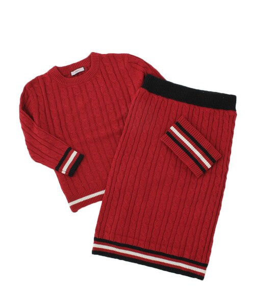 jouetie（ジュエティ）の「ケーブルラインニットセットアップ（トップス・レディース・オフホワイト/ブラック/ボルドー/ネイビー・M）」の4枚目の写真