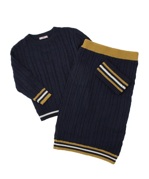 jouetie（ジュエティ）の「ケーブルラインニットセットアップ（トップス・レディース・オフホワイト/ブラック/ボルドー/ネイビー・M）」の3枚目の写真