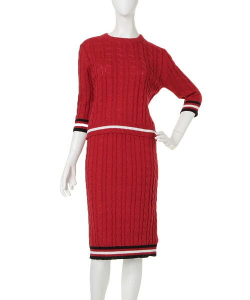 jouetie（ジュエティ）の「ケーブルラインニットセットアップ（トップス・レディース・オフホワイト/ブラック/ボルドー/ネイビー・M）」の9枚目の写真