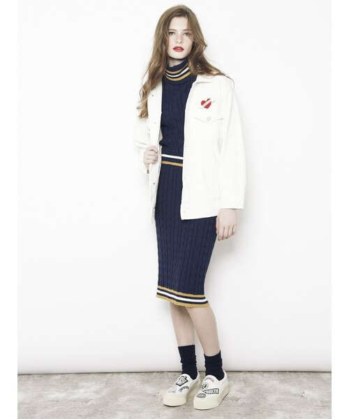 jouetie（ジュエティ）の「ケーブルラインニットセットアップ（トップス・レディース・オフホワイト/ブラック/ボルドー/ネイビー・M）」の8枚目の写真