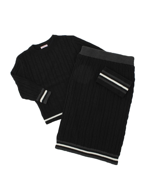 jouetie（ジュエティ）の「ケーブルラインニットセットアップ（トップス・レディース・オフホワイト/ブラック/ボルドー/ネイビー・M）」の2枚目の写真