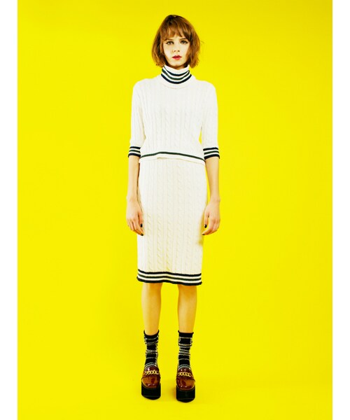 jouetie（ジュエティ）の「ケーブルラインニットセットアップ（トップス・レディース・オフホワイト/ブラック/ボルドー/ネイビー・M）」の6枚目の写真