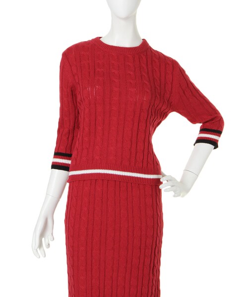 jouetie（ジュエティ）の「ケーブルラインニットセットアップ（トップス・レディース・オフホワイト/ブラック/ボルドー/ネイビー・M）」の10枚目の写真