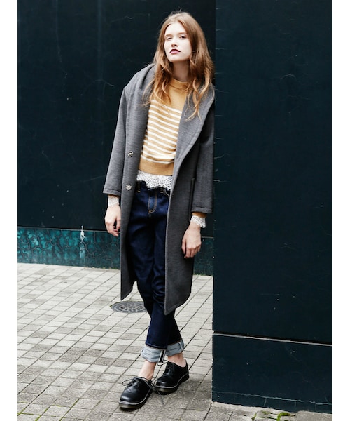 jouetie（ジュエティ）の「ショールカラーチェスターコート（ジャケット/アウター・レディース・チャコールグレー/ベビーピンク/ネイビー/キャメル・M）」の6枚目の写真