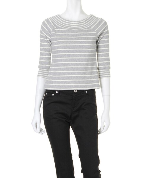 MERCURYDUO（マーキュリーデュオ）の「【DUO】MIXボーダーオフショルTOPS（トップス・レディース・オフホワイト/ライトグレー/ブラック/ネイビー・F）」の3枚目の写真