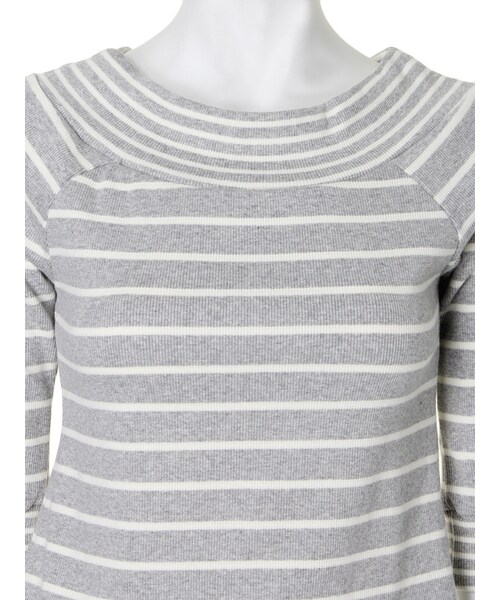 MERCURYDUO（マーキュリーデュオ）の「【DUO】MIXボーダーオフショルTOPS（トップス・レディース・オフホワイト/ライトグレー/ブラック/ネイビー・F）」の9枚目の写真