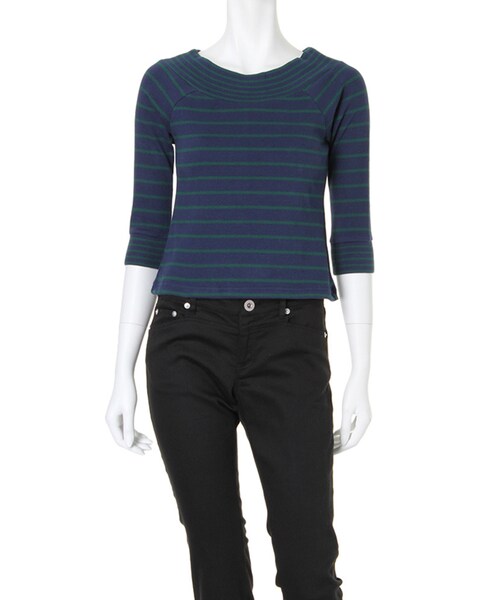 MERCURYDUO（マーキュリーデュオ）の「【DUO】MIXボーダーオフショルTOPS（トップス・レディース・オフホワイト/ライトグレー/ブラック/ネイビー・F）」の4枚目の写真