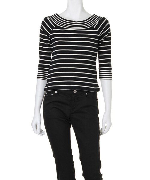 MERCURYDUO（マーキュリーデュオ）の「【DUO】MIXボーダーオフショルTOPS（トップス・レディース・オフホワイト/ライトグレー/ブラック/ネイビー・F）」の2枚目の写真