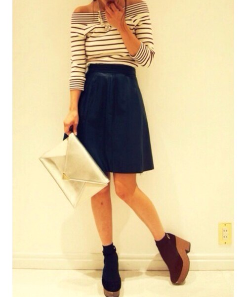 MERCURYDUO（マーキュリーデュオ）の「【DUO】MIXボーダーオフショルTOPS（トップス・レディース・オフホワイト/ライトグレー/ブラック/ネイビー・F）」の6枚目の写真