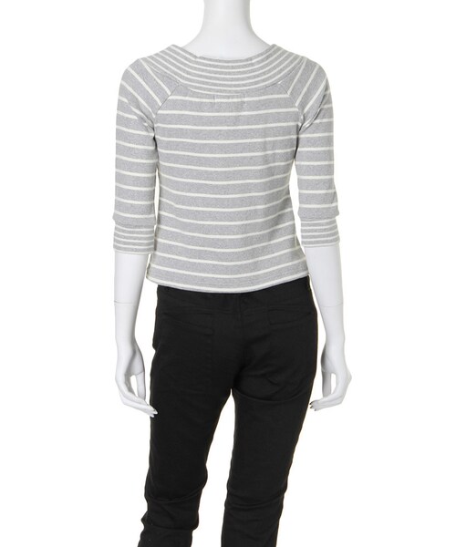 MERCURYDUO（マーキュリーデュオ）の「【DUO】MIXボーダーオフショルTOPS（トップス・レディース・オフホワイト/ライトグレー/ブラック/ネイビー・F）」の8枚目の写真