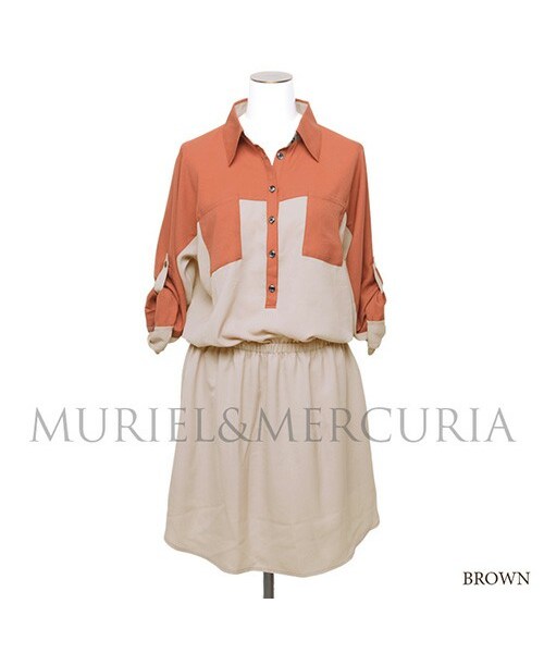 MURIEL&MERCURIA（マリエルアンドマキュリア）の「バイカラーシャツワンピース（ワンピース・レディース・PURPLE/BROWN・38）」の2枚目の写真