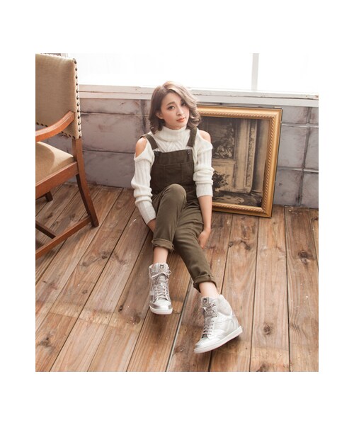 gracegift(グレースギフト)の「金屬釦綁帶內增高印花休閒鞋(シューズ・レディース・銀/粉紅/深藍/白/酒紅/黑・35/36/37/38/39/40/41)」の20枚目の写真