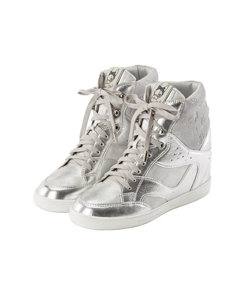 gracegift(グレースギフト)の「金屬釦綁帶內增高印花休閒鞋(シューズ・レディース・銀/粉紅/深藍/白/酒紅/黑・35/36/37/38/39/40/41)」の1枚目の写真