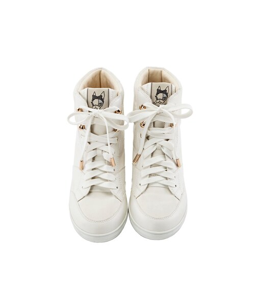 gracegift(グレースギフト)の「金屬釦綁帶內增高印花休閒鞋(シューズ・レディース・銀/粉紅/深藍/白/酒紅/黑・35/36/37/38/39/40/41)」の4枚目の写真