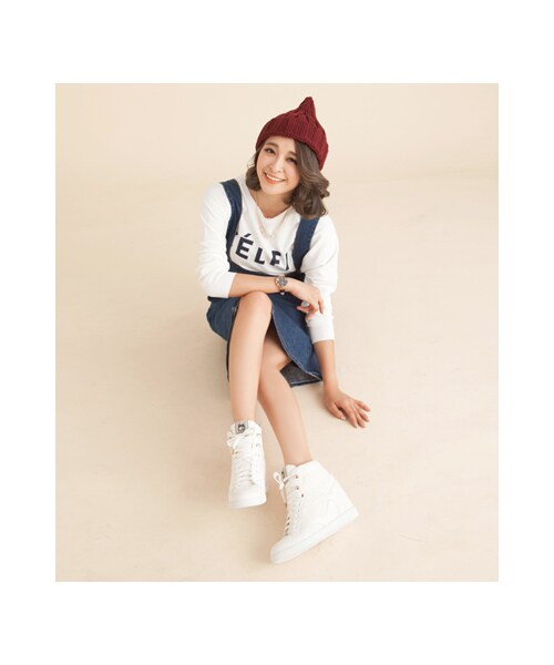 gracegift(グレースギフト)の「金屬釦綁帶內增高印花休閒鞋(シューズ・レディース・銀/粉紅/深藍/白/酒紅/黑・35/36/37/38/39/40/41)」の10枚目の写真