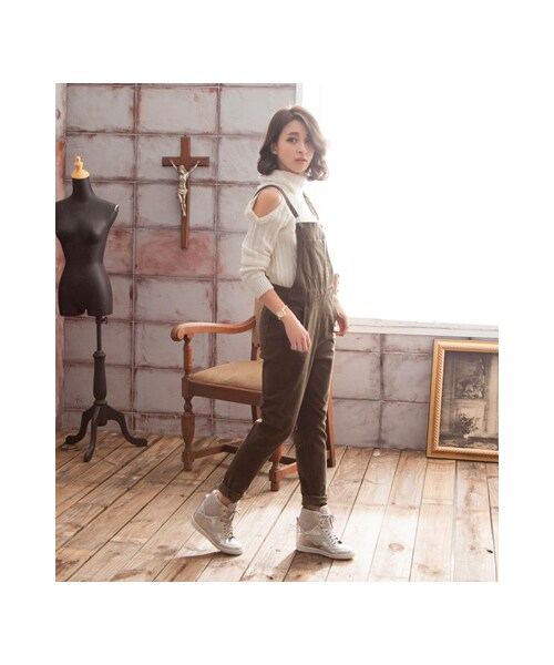 gracegift(グレースギフト)の「金屬釦綁帶內增高印花休閒鞋(シューズ・レディース・銀/粉紅/深藍/白/酒紅/黑・35/36/37/38/39/40/41)」の18枚目の写真