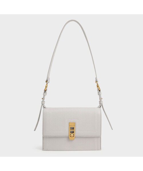 【2021 WINTER 新作】フェルトターンロックショルダーバッグ / Felt Turn-Lock Shoulder Bag （LightGrey）