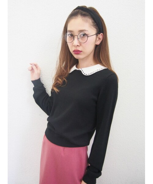 merry jenny（メリージェニー）の「【girly】ステッチカラーニット（トップス・レディース・ブラック/レッド/ラベンダー・F）」の4枚目の写真