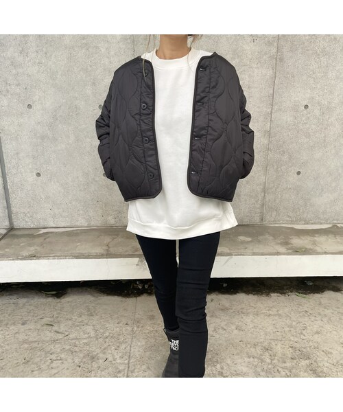 copine(コピン)の「ウェーブキルティングショートジャケット(2color/2size)(その他アウター・レディース・カーキ/ブラック・M/L)」の2枚目の写真