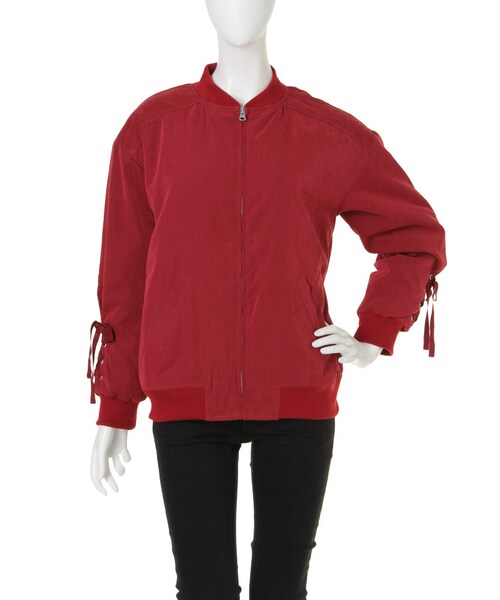 merry jenny（メリージェニー）の「【casual】スリーブレースアップブルゾン（ジャケット/アウター・レディース・ブラック/レッド/ピンク・F）」の3枚目の写真