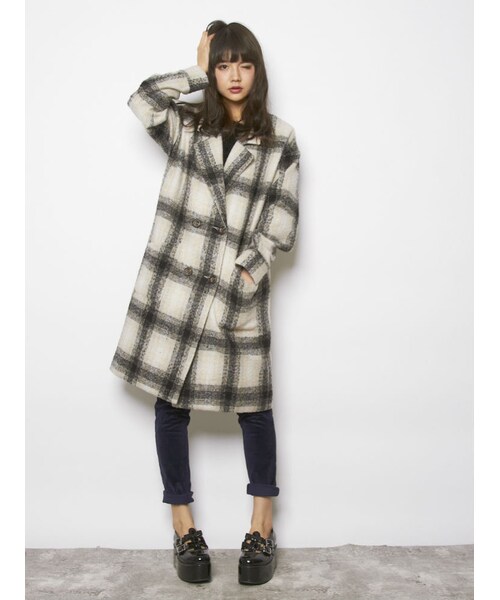 merry jenny（メリージェニー）の「【casual】チェックチェスターコート（ジャケット/アウター・レディース・ブラック/レッド/ブルー・F）」の6枚目の写真