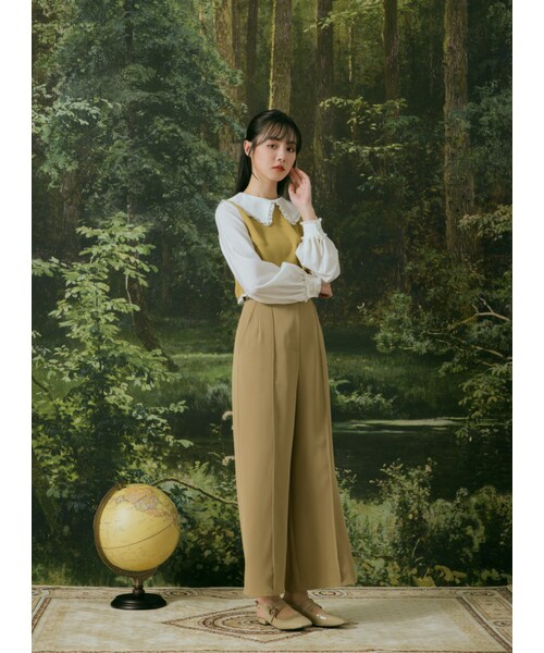 Marjorie（マージョリー）の「雪域風光，金屬釦飾立體壓摺直筒寬褲（パンツ・レディース・黃綠/卡其・XS/S/M/L）」の11枚目の写真