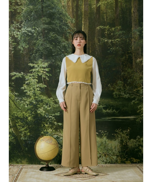 Marjorie（マージョリー）の「雪域風光，金屬釦飾立體壓摺直筒寬褲（パンツ・レディース・黃綠/卡其・XS/S/M/L）」の14枚目の写真