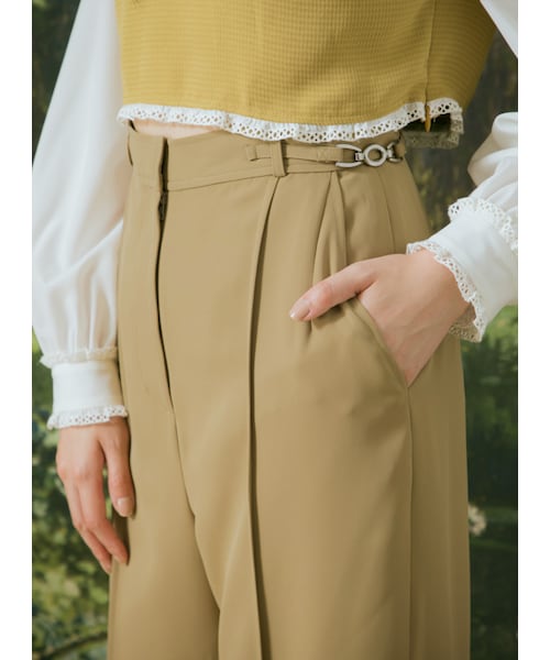 Marjorie（マージョリー）の「雪域風光，金屬釦飾立體壓摺直筒寬褲（パンツ・レディース・黃綠/卡其・XS/S/M/L）」の13枚目の写真