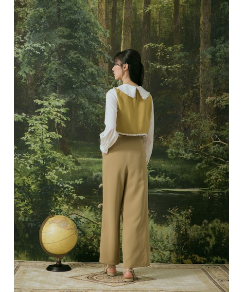 Marjorie（マージョリー）の「雪域風光，金屬釦飾立體壓摺直筒寬褲（パンツ・レディース・黃綠/卡其・XS/S/M/L）」の16枚目の写真