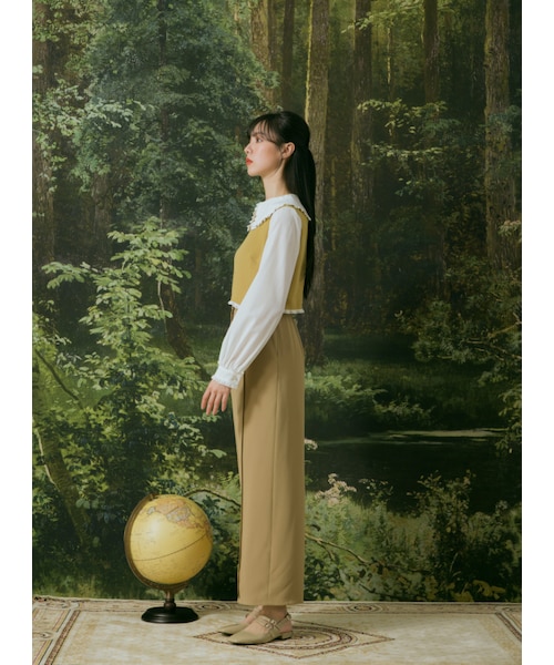 Marjorie（マージョリー）の「雪域風光，金屬釦飾立體壓摺直筒寬褲（パンツ・レディース・黃綠/卡其・XS/S/M/L）」の15枚目の写真