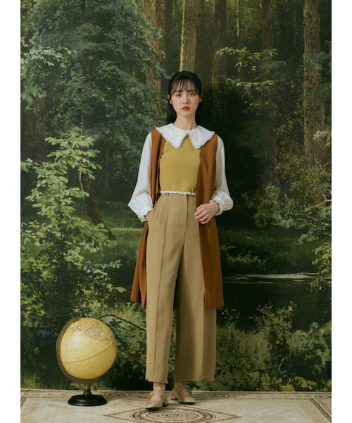 Marjorie（マージョリー）の「雪域風光，金屬釦飾立體壓摺直筒寬褲（パンツ・レディース・黃綠/卡其・XS/S/M/L）」の12枚目の写真