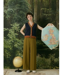 雪域風光，金屬釦飾立體壓摺直筒寬褲