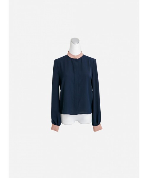 Marjorie（マージョリー）の「寫意山水，隱藏釦設計撞色拼接上衣（トップス・レディース・藍・S/M）」の7枚目の写真