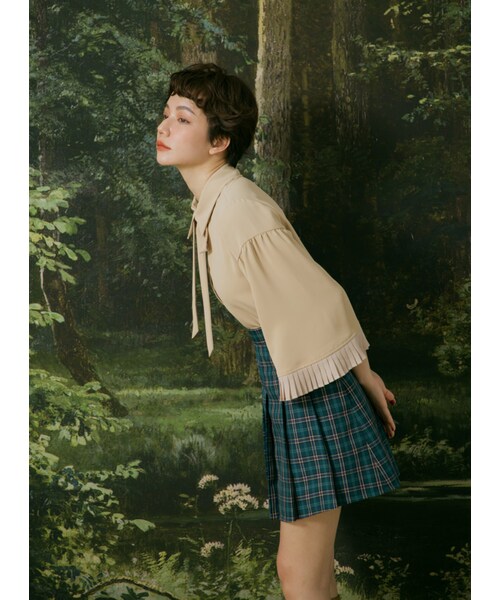 Marjorie（マージョリー）の「一汪清徹，學院風復古格紋百褶短裙（スカート・レディース・綠・S/M）」の4枚目の写真