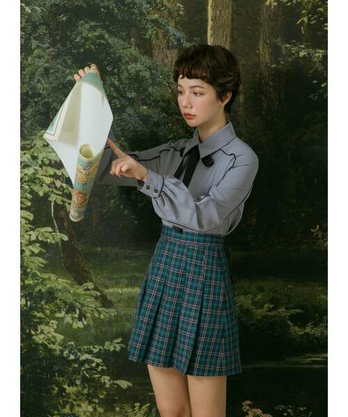 Marjorie（マージョリー）の「一汪清徹，學院風復古格紋百褶短裙（スカート・レディース・綠・S/M）」の2枚目の写真