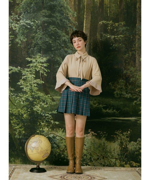 Marjorie（マージョリー）の「一汪清徹，學院風復古格紋百褶短裙（スカート・レディース・綠・S/M）」の5枚目の写真