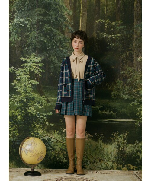 Marjorie（マージョリー）の「一汪清徹，學院風復古格紋百褶短裙（スカート・レディース・綠・S/M）」の3枚目の写真