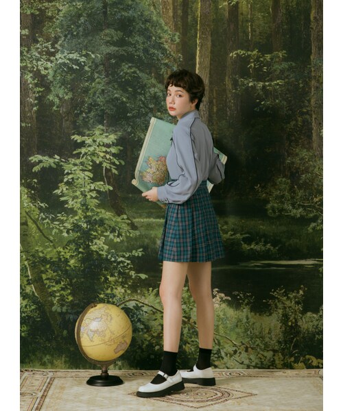 Marjorie（マージョリー）の「一汪清徹，學院風復古格紋百褶短裙（スカート・レディース・綠・S/M）」の6枚目の写真