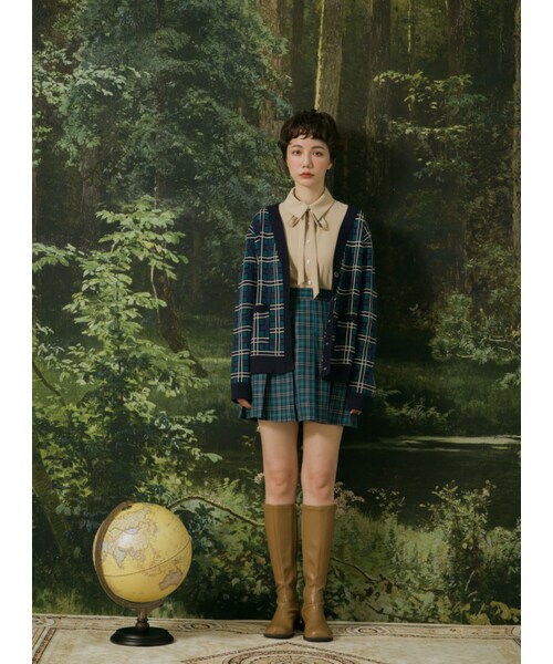 Marjorie（マージョリー）の「蓊鬱的森林，慵懶復古格紋針織外套（ジャケット/アウター・レディース・紫・F）」の4枚目の写真
