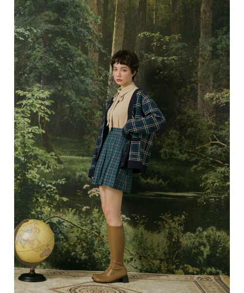 Marjorie（マージョリー）の「蓊鬱的森林，慵懶復古格紋針織外套（ジャケット/アウター・レディース・紫・F）」の3枚目の写真